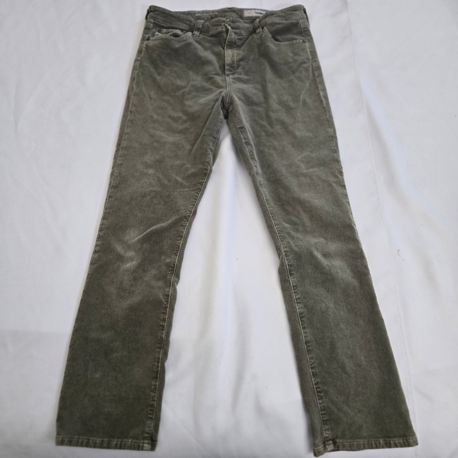 Ag Jeans Mari High Rise Slim Straight Corduroy Pants Olive Green Womens 30x29